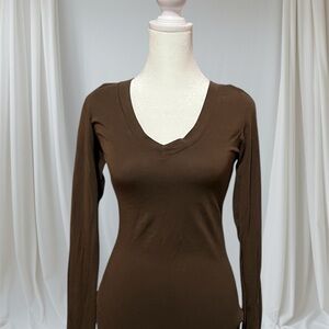 Ambiance Brown V-Neck Long Sleeve Tee